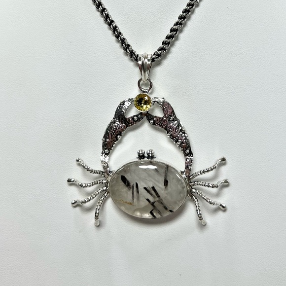 Black Rutile Large Crab 🦀 925 Gemstone Pendant - Picture 1 of 4